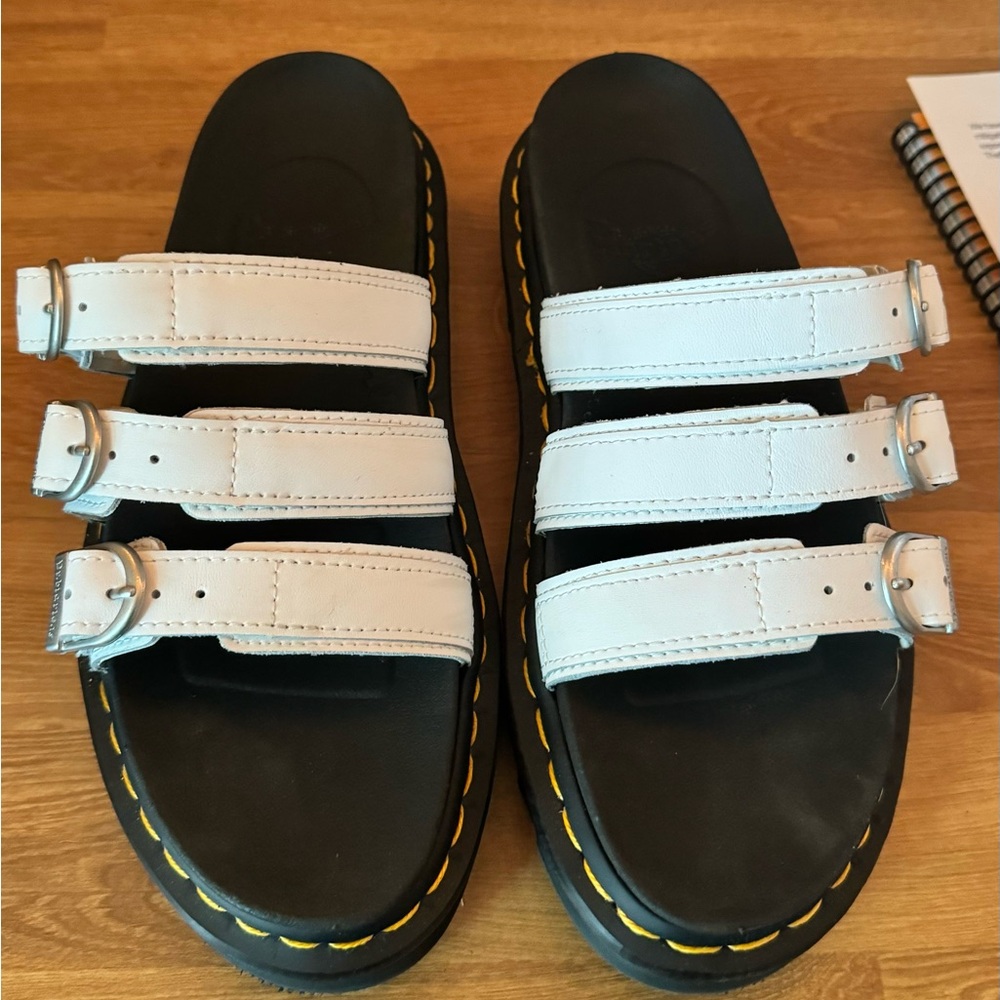 White Dr. Marten BLAIRE LEATHER SLIDE SANDALS